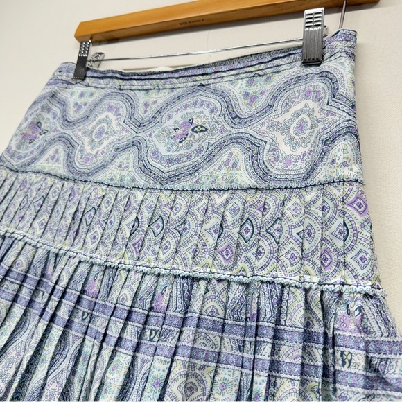 The Limited Skirt Knee Length Paisley Fluted Pleated Blue Sz 2 Yoked Boho Casual - Picture 3 of 9